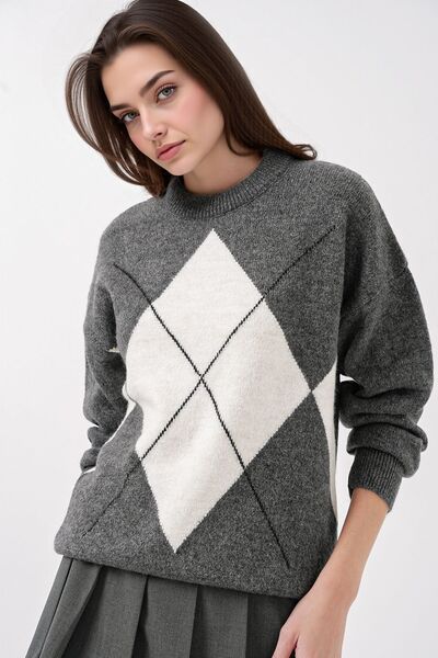 Hiccup Bdart Plus Size Geometric Knitted Sweater