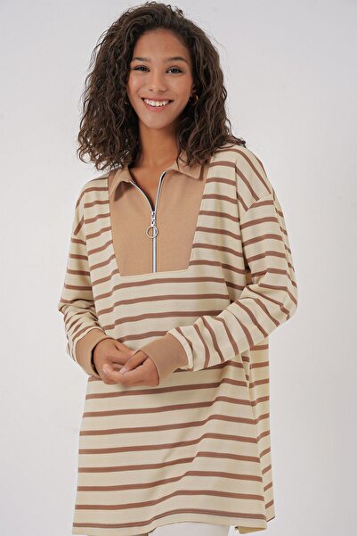 Hiccup Bdart Striped Zippered Comfortable Top