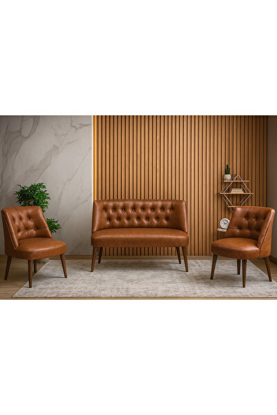 Azra Mobilya Milano 3’lü Deri Oturma Grubu – 2 Berjer + 1 İkili Koltuk (Ofis ...