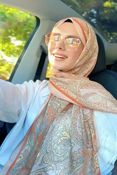 Madame Polo Tuğba BAĞ Fransız İpeği Saray Desen Şal - Turuncu