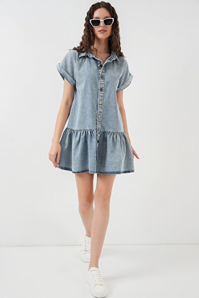 Hiccup Κοντό τζιν φόρεμα BDART με λεπτομέρεια με γιακά και κουμπιά