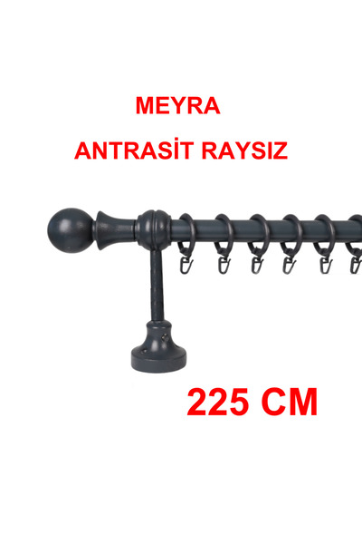 di'mora by ağbaht züc. Meyra Wooden Rustic Curtain Rod with Detachable Headboard - Without Rails - Anthracite - 225 cm