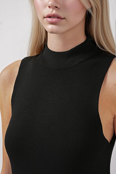 Hiccup Bdart Half-High Collar Ribbed Knit Mini Dress