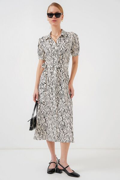 Hiccup Rochie midi cu imprimeu floral BDART, cu centură și guler cămașă