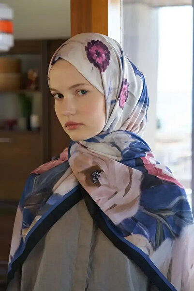 Madame Polo Endless Bloom Desen Şal - Lacivert