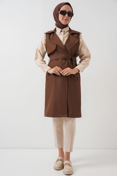 Hiccup Bdart Midi Shawl Collar Vest with Pocket Detail