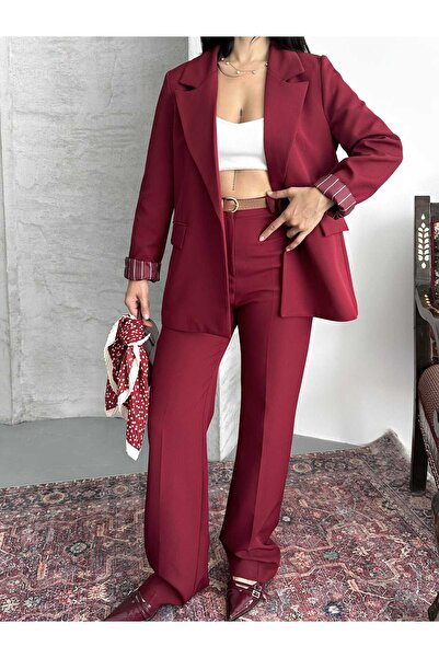 Moda İkra blazer haină pantaloni costum cu centură