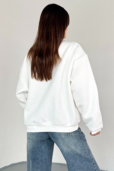 Cappmoda Swt-1652 Ecru Basic Oversize Sweatshirt