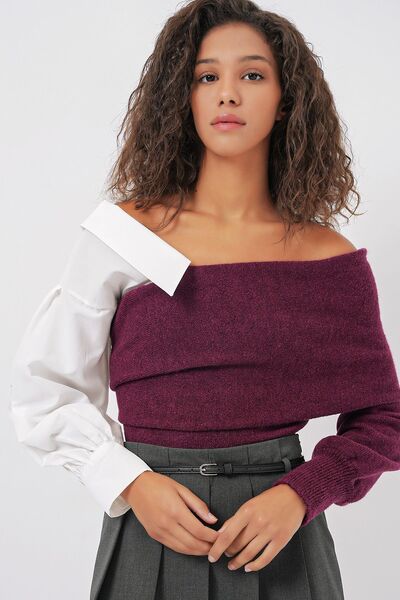 Hiccup Bdart Color Block Mold Collar Slim Sweater