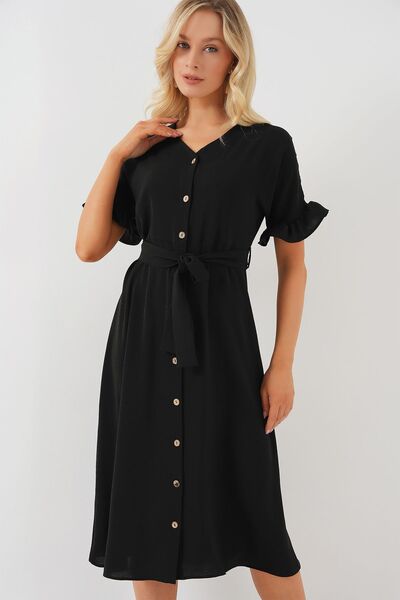 Hiccup Bdart Buttoned V-Neck Midi Dress