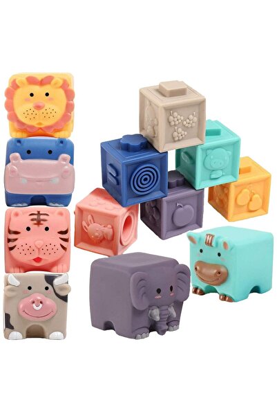 SOLTOY Set 12 jucarii de baie pentru copii, jucarii senzoriale moi, SOLTOY® Bath Animals, culori vibrante