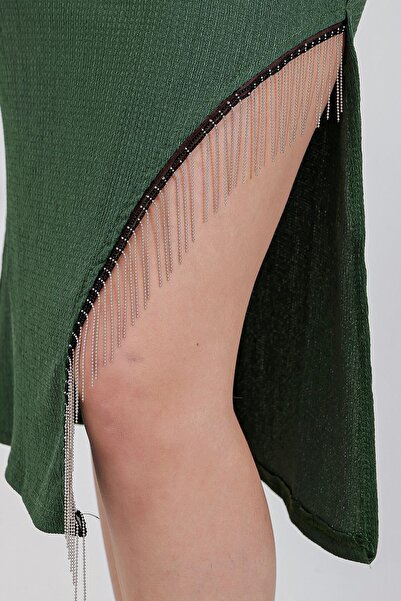 Hiccup Bdart Chain Detailed Textured Midi Skirt