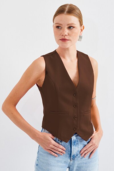 Hiccup BDART Плетена жилетка с копчета, V-образно деколте и тясна кройка