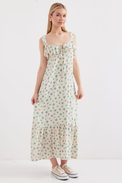 Hiccup Μάξι φόρεμα BDART με τετράγωνο λαιμόκοψη και λεπτομέρεια βολάν