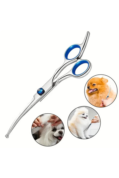 Choice3 Down Curved Scissors Safe and Precise Professional Pet Grooming Scissors with Round Head - Stainless
