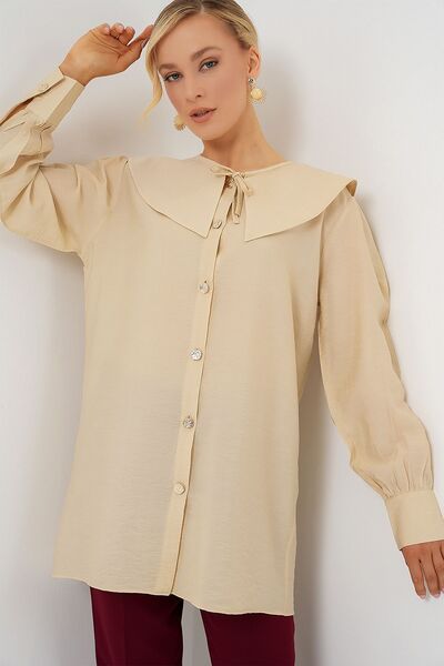 Hiccup Bdart Baby Collar and Bow Detail Long Loose Blouse