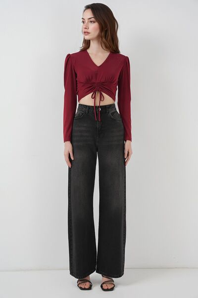Hiccup Bdart Draped V-Neck Stitched Crop Top
