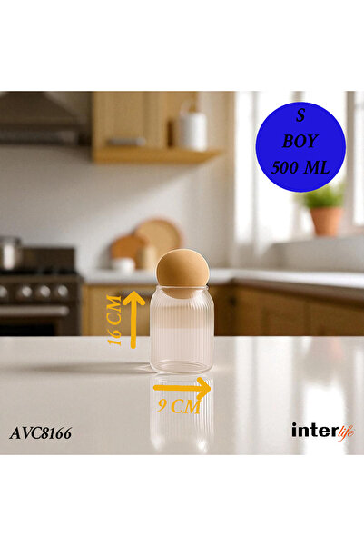 İnterlife برطمان زجاجي رفيع مزود بغطاء على شكل كرة فطر، برطمانات تنظيم المطبخ...