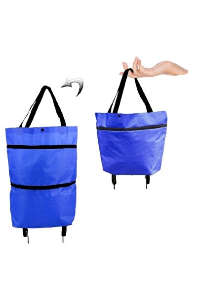 Flippy Foldable Bag 2-in-1 Trolley with Wheels for Shopping, 19 L, Blue, Plastic, 39 x 46 x 12 cm