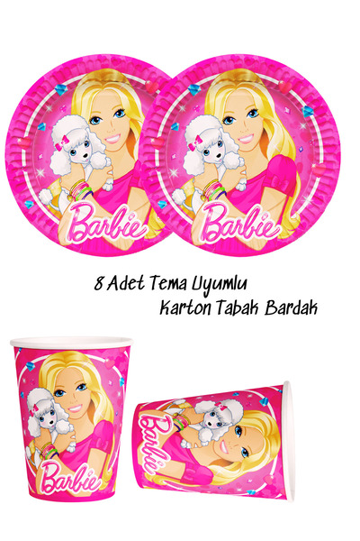 snowparty Carton tematic Barbie, 8 farfurii și 8 pahare