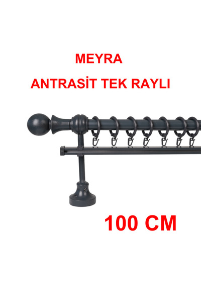 di'mora by ağbaht züc. Meyra Wooden Rustic Curtain Rod with Detachable Headboard - Single Rail - Anthracite - 100 cm