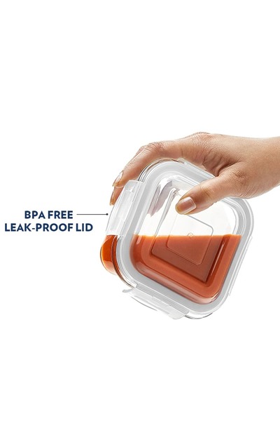 Borosil Square Glass Food Storage Container with Airtight Locking Lid, Microwave & Dishwasher Safe -1 L