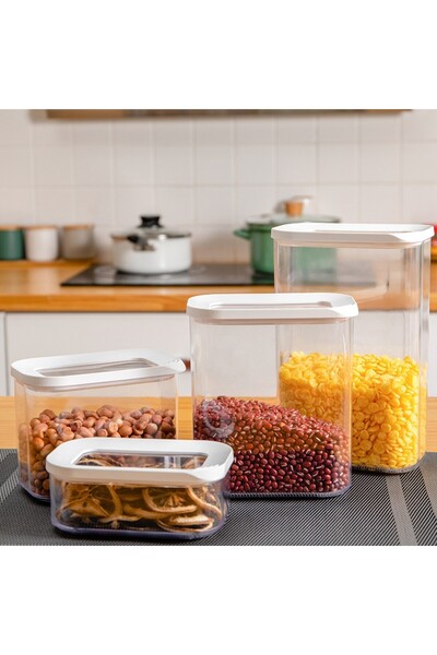 Flippy Food Storage Container, Flippy, 1L, White Lid, ABS+Silicone, 14.5 x 9 x 11.3 cm, Transparent