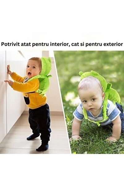 Flippy Head Protection Backpack Pillow, Flippy, Frog-Shaped Headrest for Babies, 33x6x19 cm, 180 g, Green