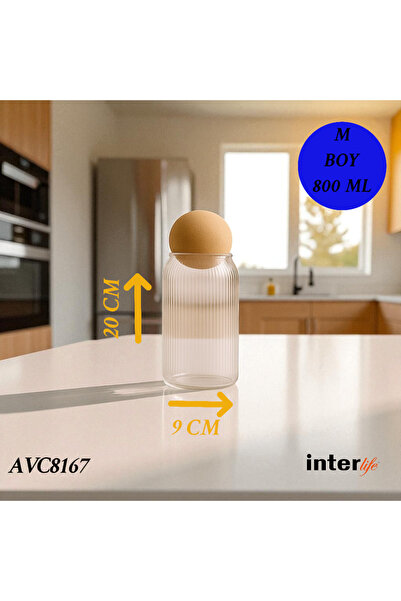İnterlife برطمان زجاجي رفيع مزود بغطاء على شكل كرة فطر، برطمانات تنظيم المطبخ...