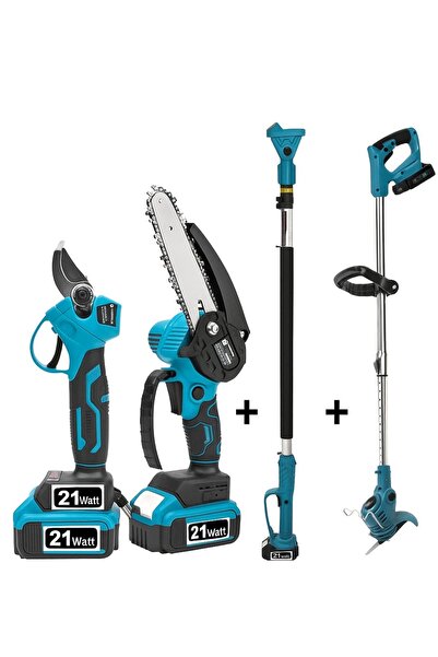 KIMMERPLUS Akülü Teleskopik 4lü set Dal Budama Makası Dal Testeresi Ot Biçme ...