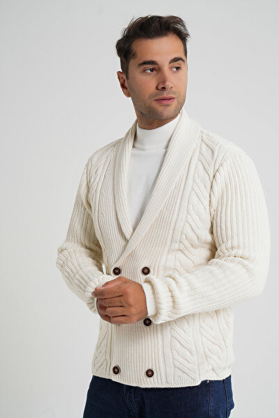 Trist Star Чоловічий шерстяний кардиган з коміром-шал і двома рядами ґудзиків TRIST-5353