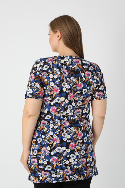 İntensive Women's Plus Size Cotton Patterned Short Sleeve T-Shirt