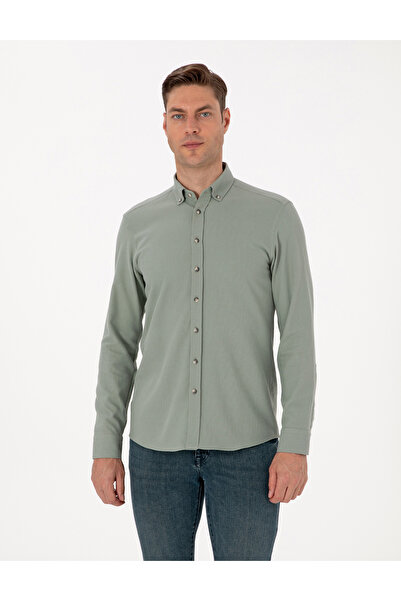 Pierre Cardin Light Green Slim Fit Long Sleeve Shirt 50311562-Vr255