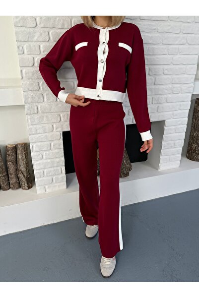 orjinal blue b Bordó Singa díszített csíkos részlet hosszú ujjú Crop-nadrág kötöttáru pamut női alsó-felső szett