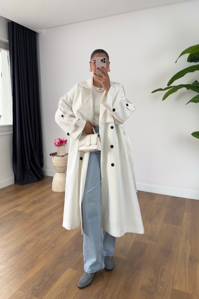 BİRCANÇİL Sandy White Premium Trench Coat