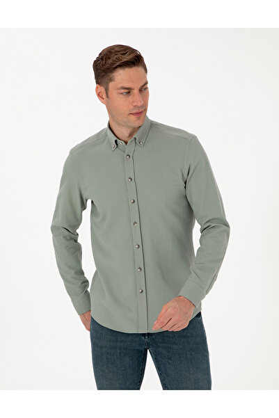 Pierre Cardin Light Green Slim Fit Long Sleeve Shirt 50311562-Vr255