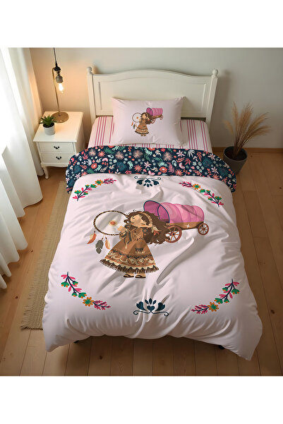 Evmila Kız Desenli Çarşafsız 2'li Takım Baskılı Tek Kişilik Nevresim Takımı 1...