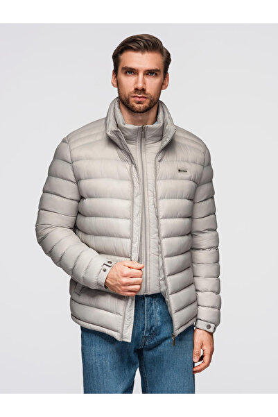 OMBRE Klassische Steppjacke für Herren mit Stehkragen - Hellgrau V2 OM-JALP-0231