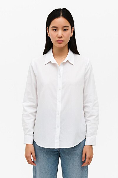 ribana Women's Slim Fit Slim Fit Long Sleeve Cotton Body-Fitting Textured White Basic Cotton Shirt - 2034