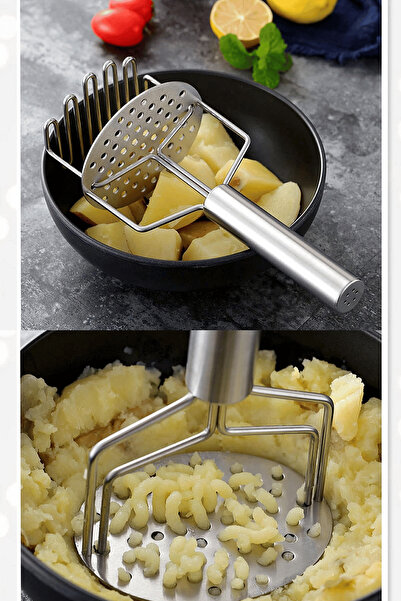ELEGANCEV مطحنة البطاطس الفولاذية - مطحنة بطاطس ذات رأسين مع نابض