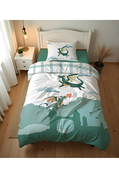 Evmila Dragon Desenli Çarşafsız 2'li Takım Baskılı Tek Kişilik Nevresim Takım...