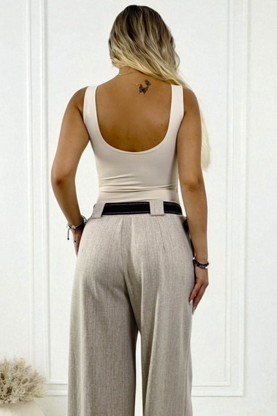 FashionForYou ZHOE women's classic bodysuit, with straps, Cream, Size S/M