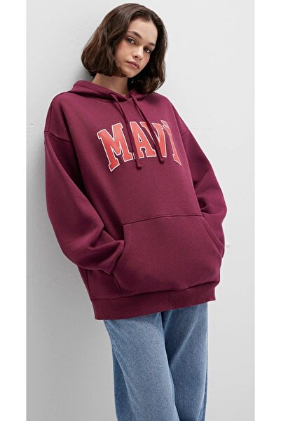 Mavi borduKadın Kapüşonlu Sweatshirt Modeli