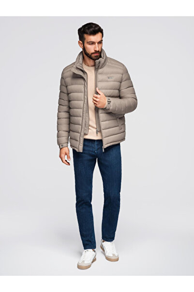 OMBRE Klassische Herren Steppjacke mit Stehkragen - Dunkelbeige V4 OM-JALP-0231