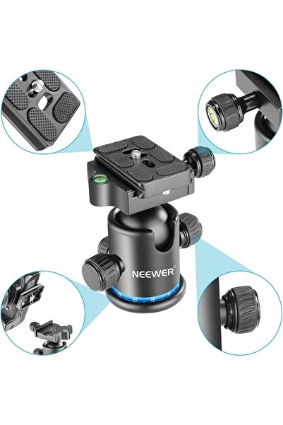 NEEWER Pro Metal Tripod Ball Head 360 Degree Rotating Panoramic with 1/4 inch Quick Shoe Plate, Bubb