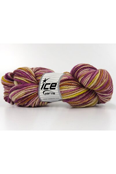 Ice yarns 3x100 جرام. صوف عضوي سميك مصبوغ يدويًا، ألوان: أرجواني، كريمي، ذهبي...