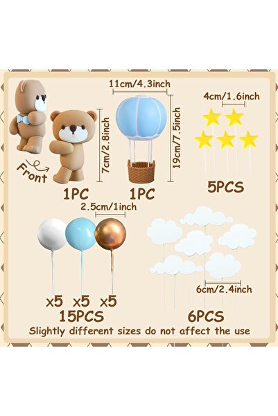 Choice Blue LaVenty Blue Pink Bear Cake Decoration Blue Gold Balls Cake Toppe...