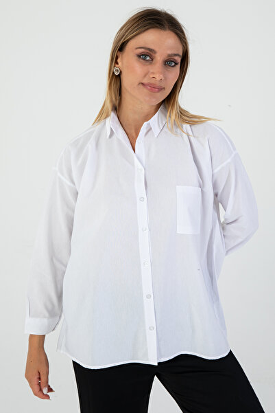 Nuevo Жіноча біла сорочка з оксфордської тканини, зручний крій, кишені, поплі...