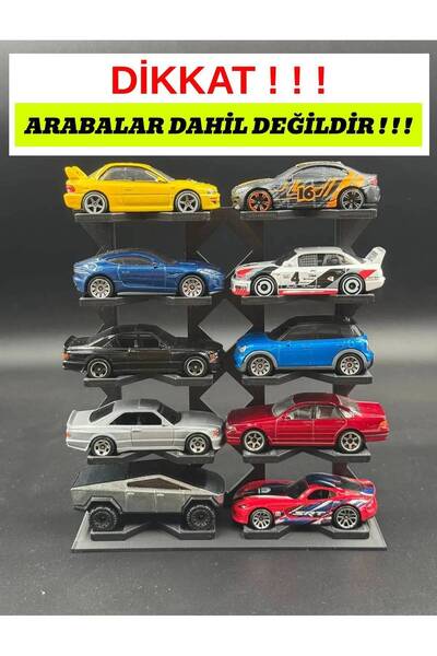 3D Atelier 1:64 Ölçek Araç Sergileme Standı - 10 Araçlık - Siyah