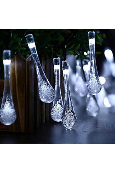 Flippy Christmas Solar Drop String Lights, 50 LEDs, 9.5 m, Cool White, Light Sensor,